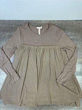 Matilda Jane Brown Taupe Mesh Babydoll Tunic Top Long Sleeve Size M